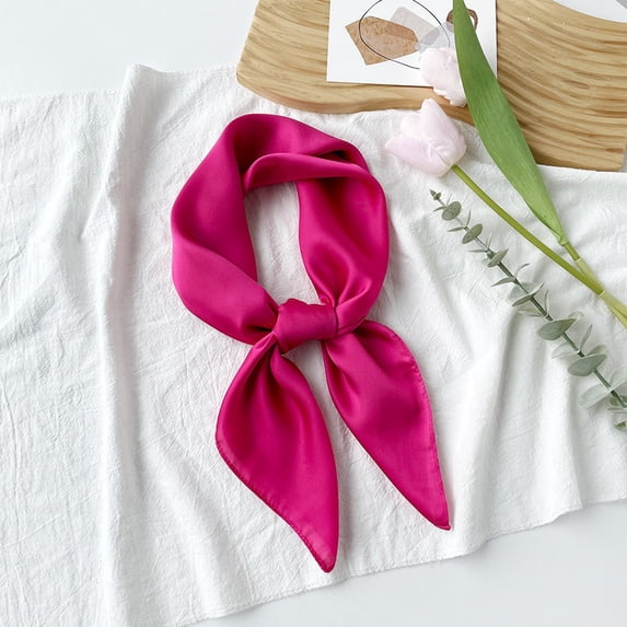 Women's Monochrome Small Square Scarf, Thin Sunscreen Scarf for Hair Tie Neck Wrap, Summer Temperament Accessory, Lovely Gift(One Size,Hot Pink)