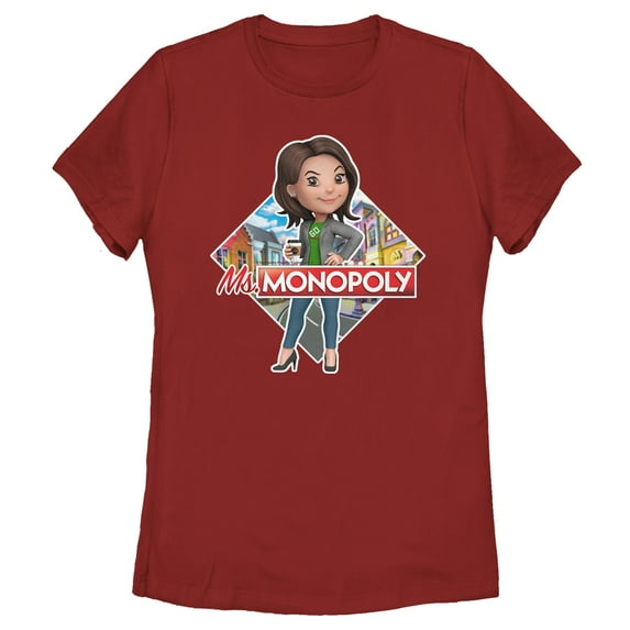 Women's Monopoly Framed Ms. Monopoly Graphic Tee Red Large