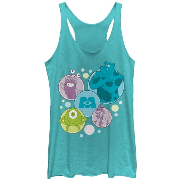 Women's Monsters Inc Character Bubbles  Racerback Tank Top Tahiti Blue Medium