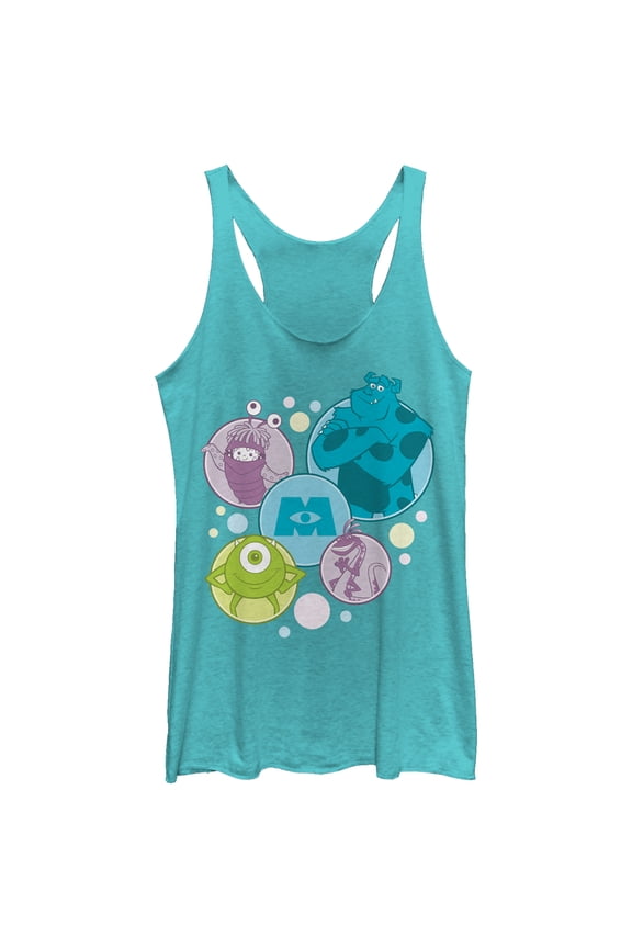 Women's Monsters Inc Character Bubbles Racerback Tank Top Tahiti Blue X Large