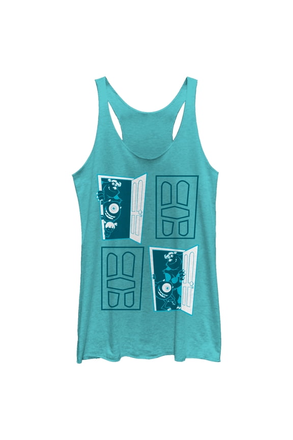 Women's Monsters Inc Closet Door Portal Racerback Tank Top Tahiti Blue Large