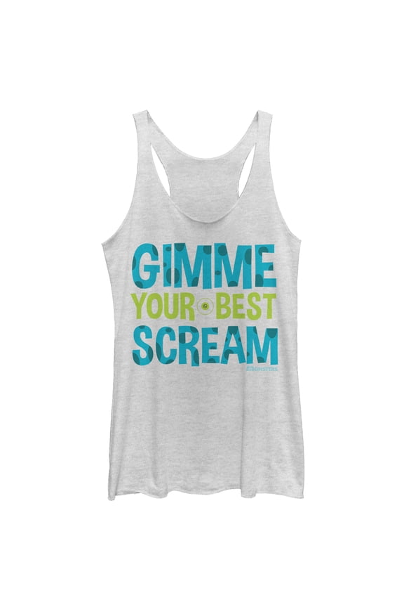 Women's Monsters Inc Gimme Your Best Scream Racerback Tank Top White Heather Medium