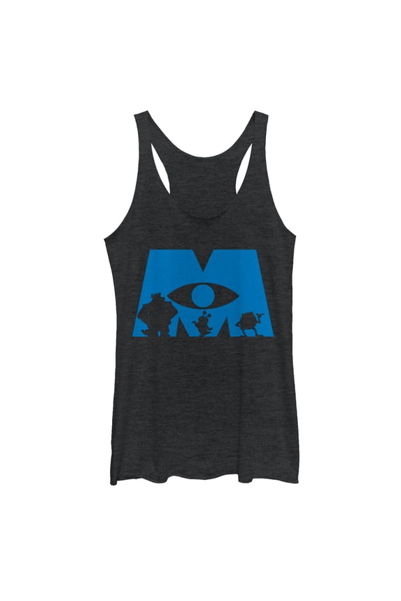 Women's Monsters Inc Logo Silhouette Racerback Tank Top Black Heather Large