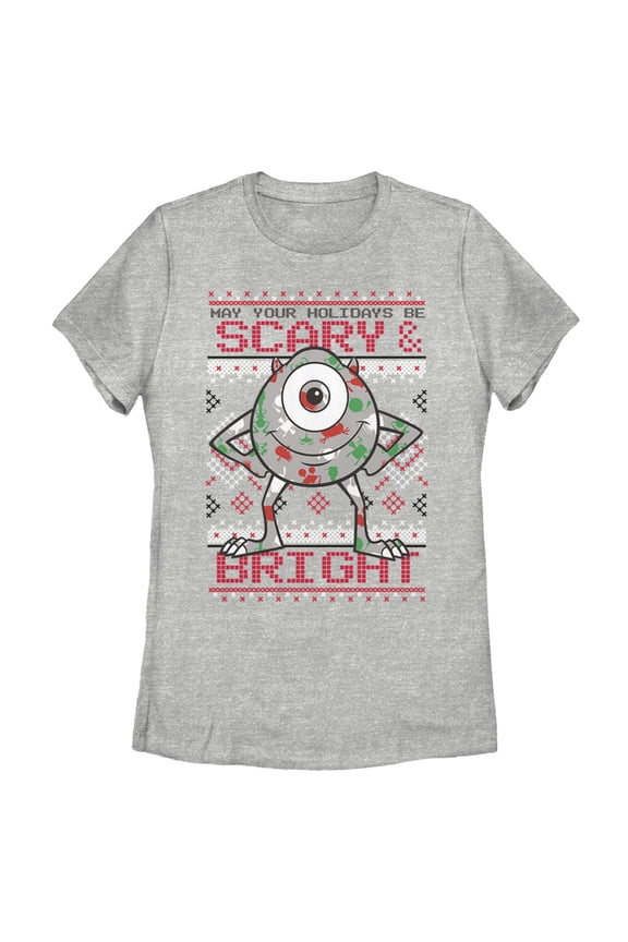 Women's Monsters Inc Mike Wazowski Holidays Graphic Tee Athletic Heather 2X Large