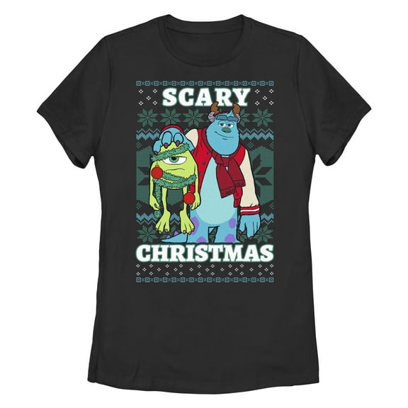 Women's Monsters Inc Monsters Inc. Mike and Sully Scary Christmas Graphic Tee Black 2X Large