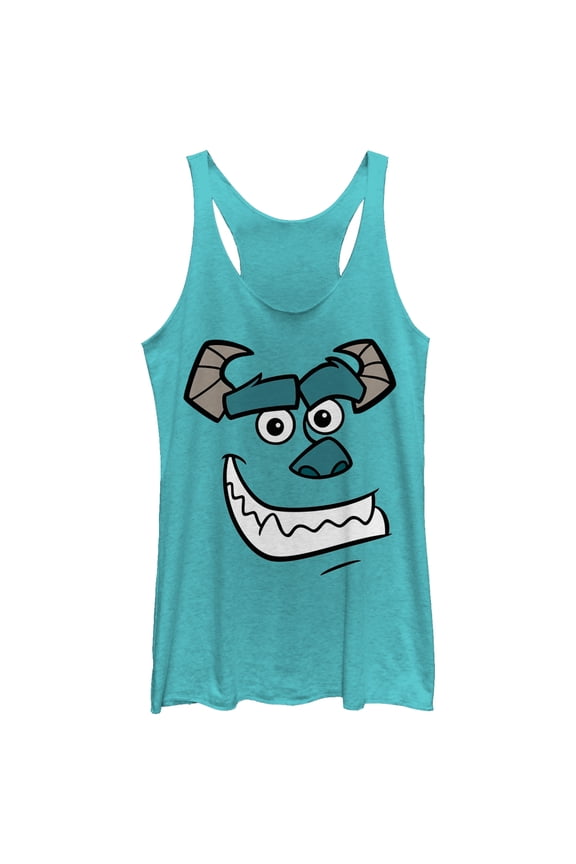 Women's Monsters Inc Sulley Face Racerback Tank Top Tahiti Blue Medium