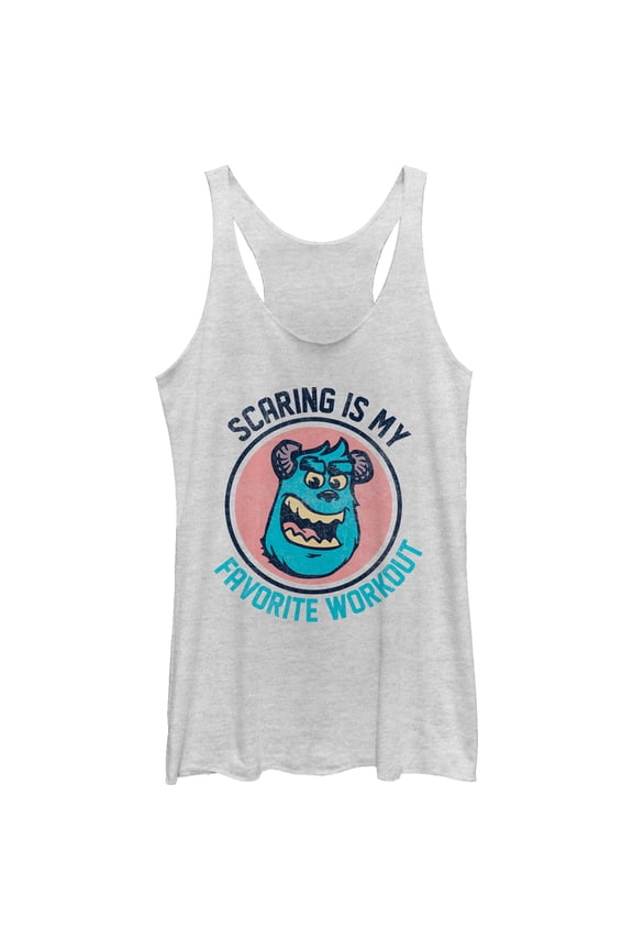 Women's Monsters Inc Sulley Scaring is My Favorite Workout Racerback Tank Top White Heather Small