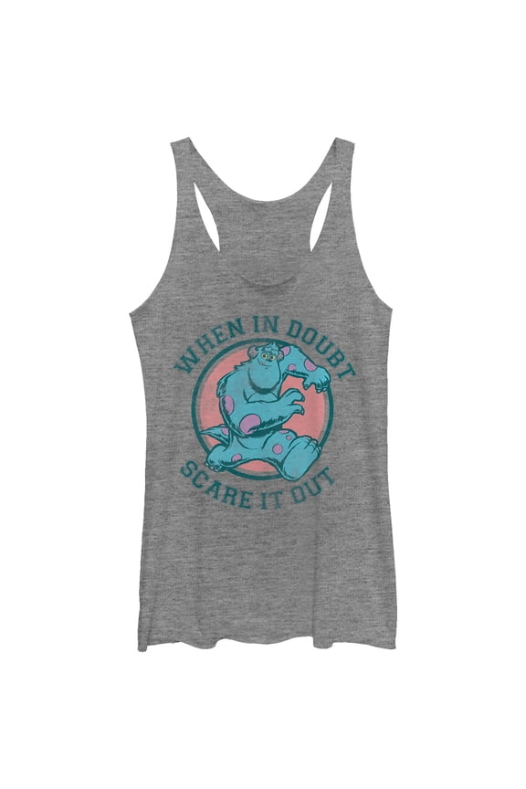 Women's Monsters Inc Sulley in Doubt Scare it Out Racerback Tank Top Gray Heather Small