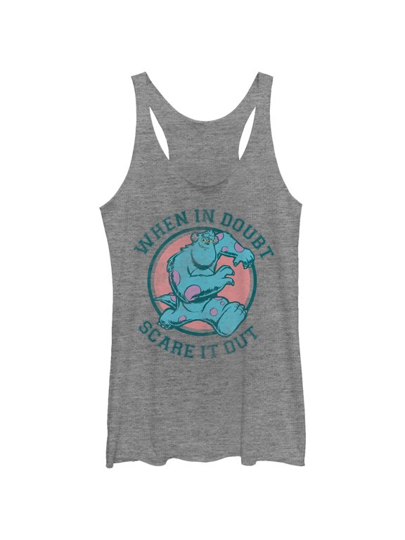 Women's Monsters Inc Sulley in Doubt Scare it Out Racerback Tank Top Gray Heather X Large