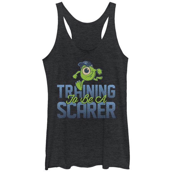 Women's Monsters Inc Training to be a Scarer Racerback Tank Top Black Heather X Large