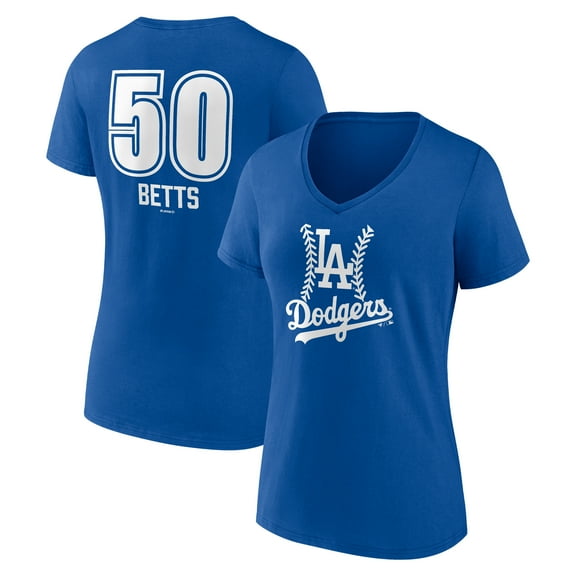 Women's Mookie Betts Royal Los Angeles Dodgers Fastball Player Name & Number V-Neck T-Shirt