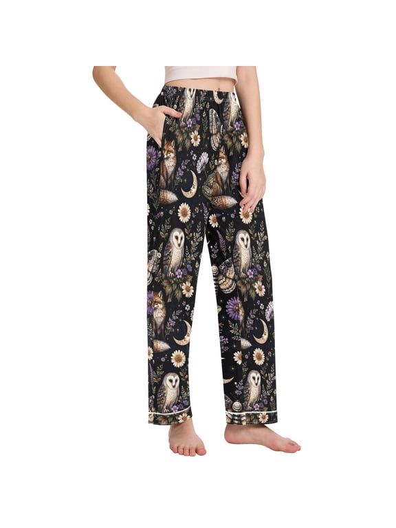 Women's Moon Fox Owl Night Forest Pajamas Pants Lounge Bottoms Pjs XX-Large