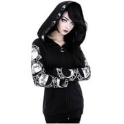 Women s Moon Gothic Witchcraft Hooded Cardigan Occult Long Sleeve Punk Hoodie Jacket Mid Sweatshirt Black XL