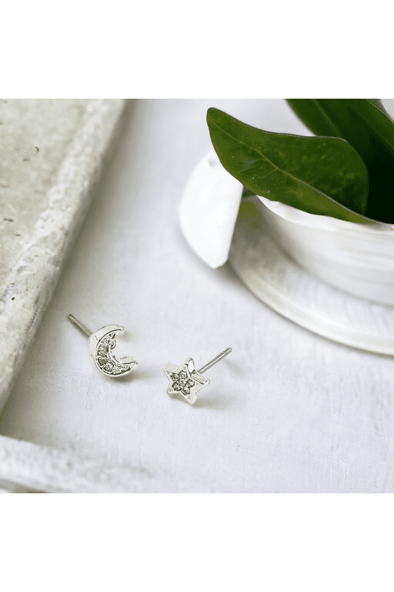 Women's Moon & Star Pave Earsense Stud Earrings by Howard's