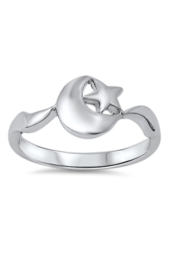 Women's Moon Star Universe Ring .925 Sterling Silver Band Jewelry Female Male Unisex Size 7