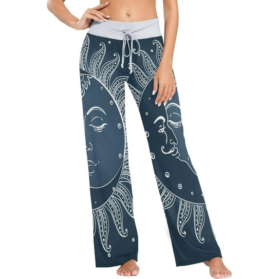 Women's Moon Sun Chakra Pajama Pants, Casual Pajama Bottoms Lounge Pants Wide Leg