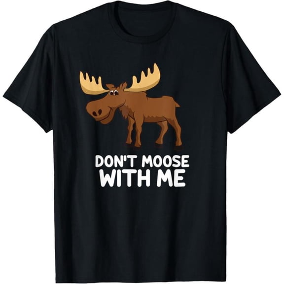 Women's Moose Graphic Comfortable T Shirt Funny Breathable Short Sleeve Round Neck Top Black S-5XL