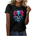 thumbnail image 1 of Women's Morbid Floral Skull Tee - Vintage Sugar Skull Graphic T-Shirt | Plus Size Loose Fit Gothic Tops for Women & Teens, 1 of 4