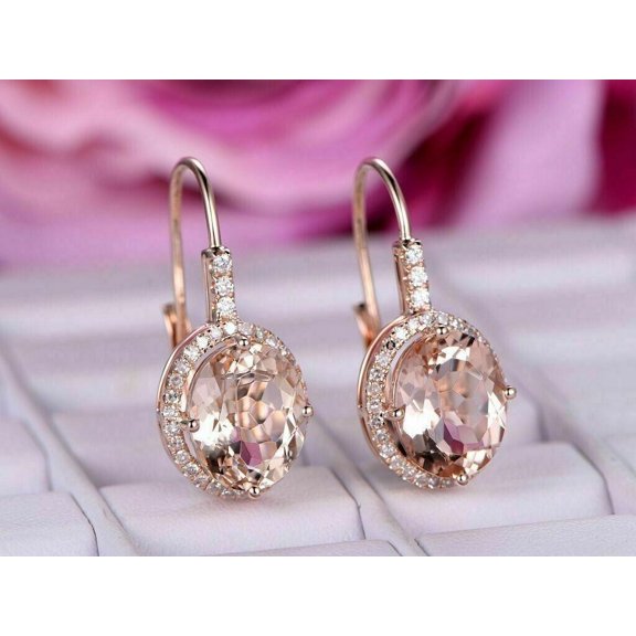 TAAPSEE JEWELS Women's Simulated Morganite & Cubic Zirconia 14K Rose Gold Over Drop/Dangle Leverback Earrings