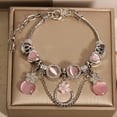 thumbnail image 1 of Women's Mori Style Pink Cat's Eye Cute Flowers Pendant Bracelet, 1 of 2