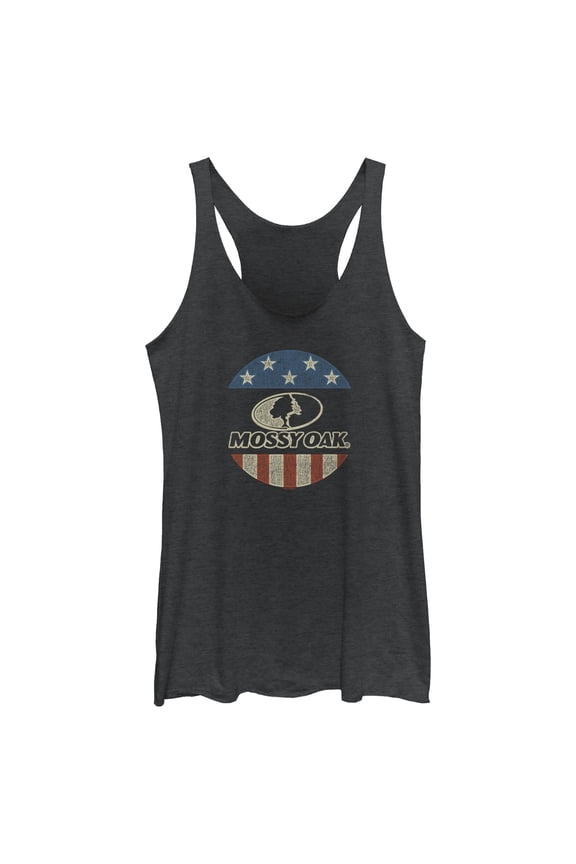 Women's Mossy Oak American Flag Circle Logo  Racerback Tank Top Black Heather X Large