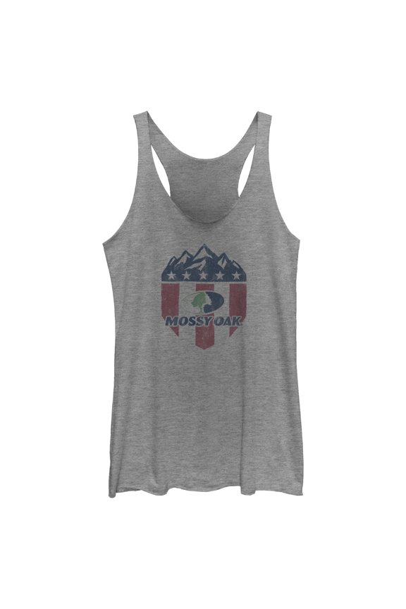 Women's Mossy Oak American Flag Shield Logo Racerback Tank Top Gray Heather X Large