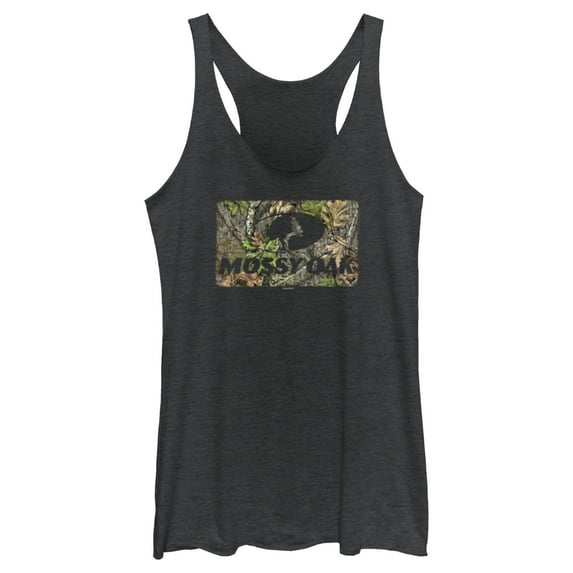 Women's Mossy Oak Black In the Woods Logo Racerback Tank Top Black Heather Medium