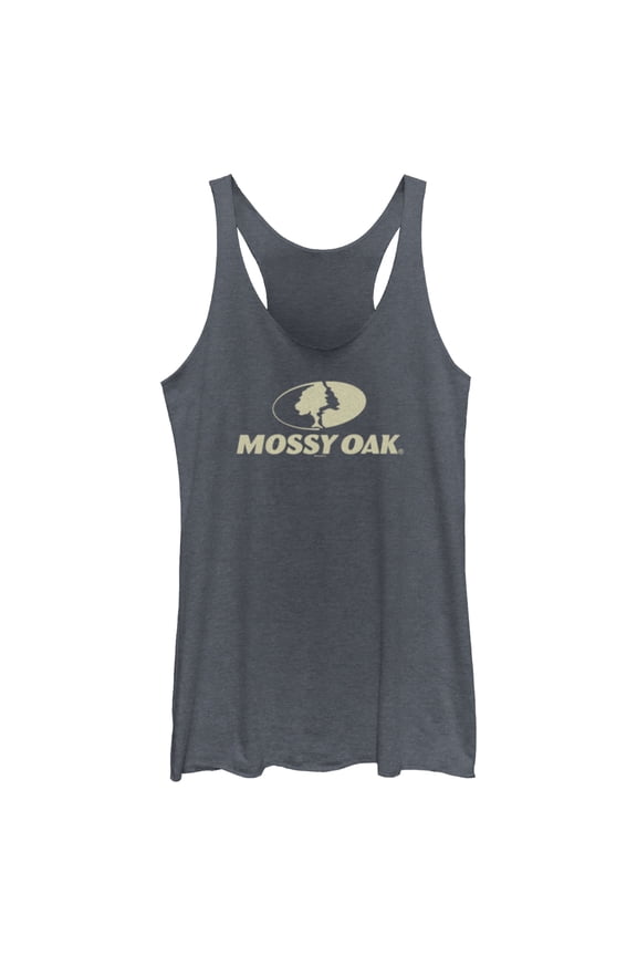 Women's Mossy Oak Classic Logo  Racerback Tank Top Navy Blue Heather Large