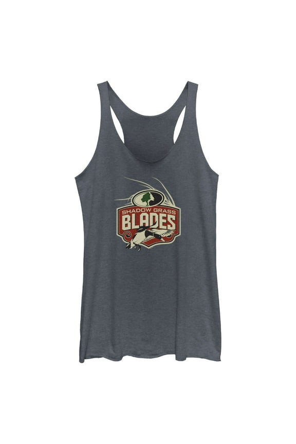 Women's Mossy Oak Color Shadow Grass Blades Logo Racerback Tank Top Navy Blue Heather 2X Large