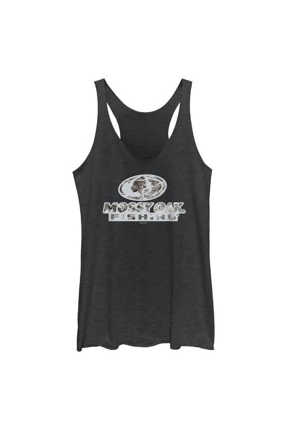 Women's Mossy Oak Fishing Bold Logo Racerback Tank Top Black Heather Medium