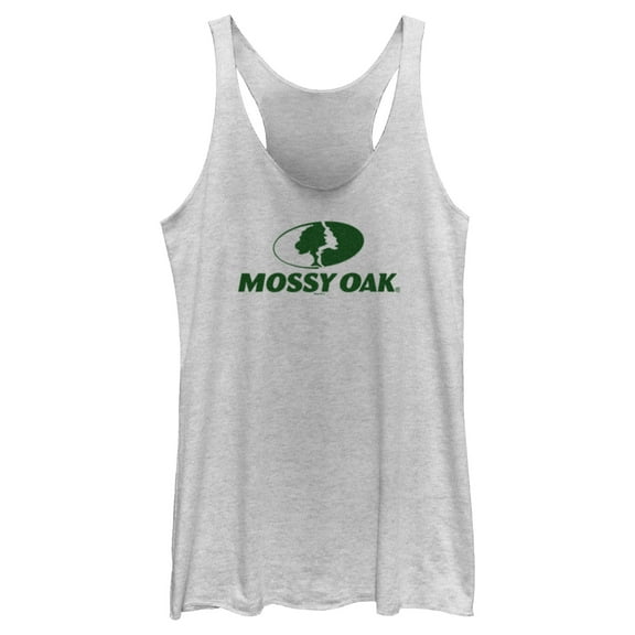 Women's Mossy Oak Forest Green Classic Logo  Racerback Tank Top White Heather 2X Large
