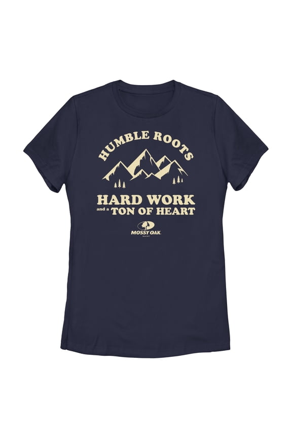 Women's Mossy Oak Humble Roots Hard Work and a Ton of Heart Graphic Tee Navy Blue Medium