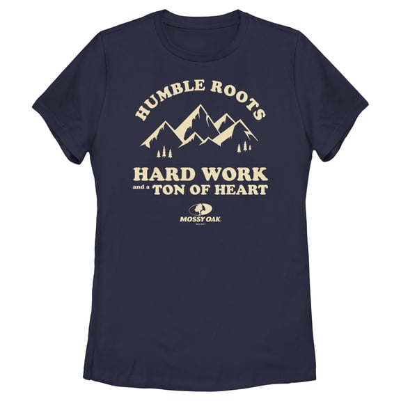 Women's Mossy Oak Humble Roots Hard Work and a Ton of Heart Graphic Tee Navy Blue Small