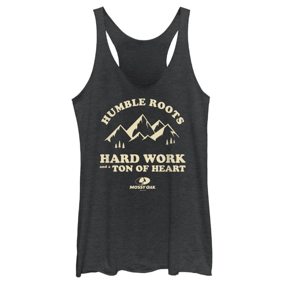 Women's Mossy Oak Humble Roots Hard Work and a Ton of Heart Racerback Tank Top Black Heather Medium