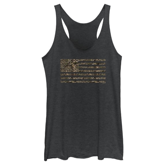Women's Mossy Oak In the Woods Flag Racerback Tank Top Black Heather Medium