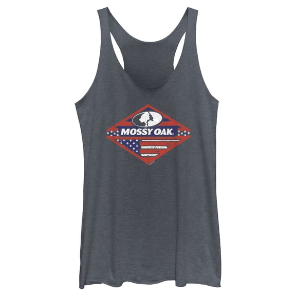 Women's Mossy Oak Patriotic Forest Logo Racerback Tank Top Navy Blue Heather X Small