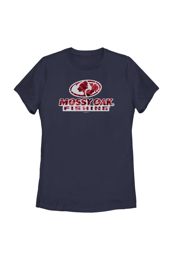 Women's Mossy Oak Red Water Bold Logo Graphic Tee Navy Blue Medium