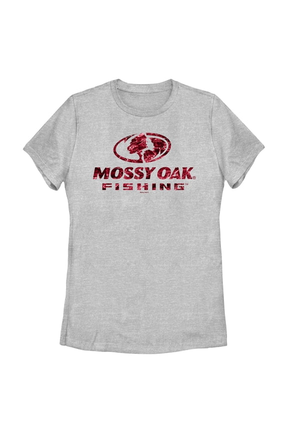 Women's Mossy Oak Red Water Fishing Logo Graphic Tee Athletic Heather 2X Large