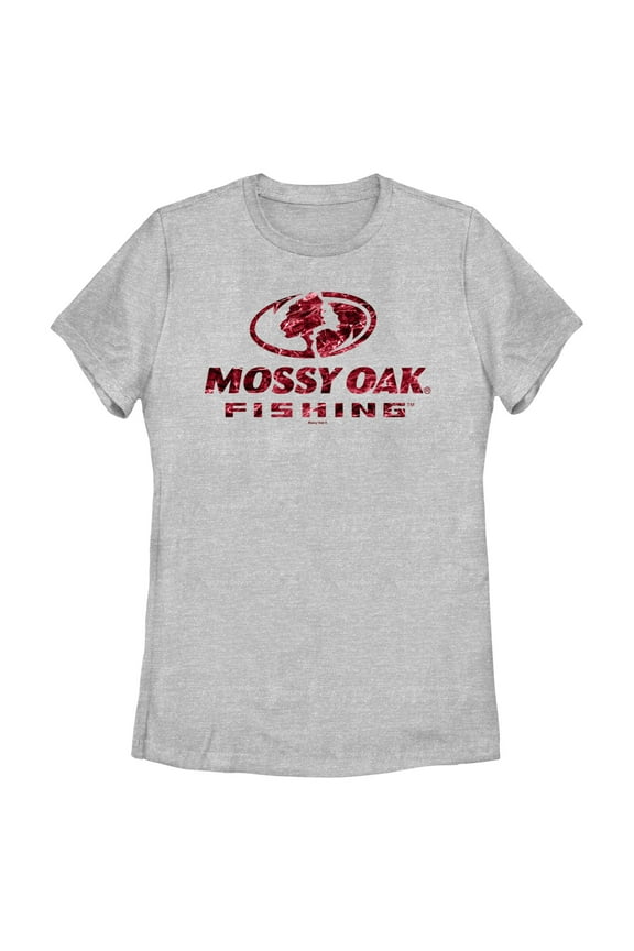 Women's Mossy Oak Red Water Fishing Logo Graphic Tee Athletic Heather Large