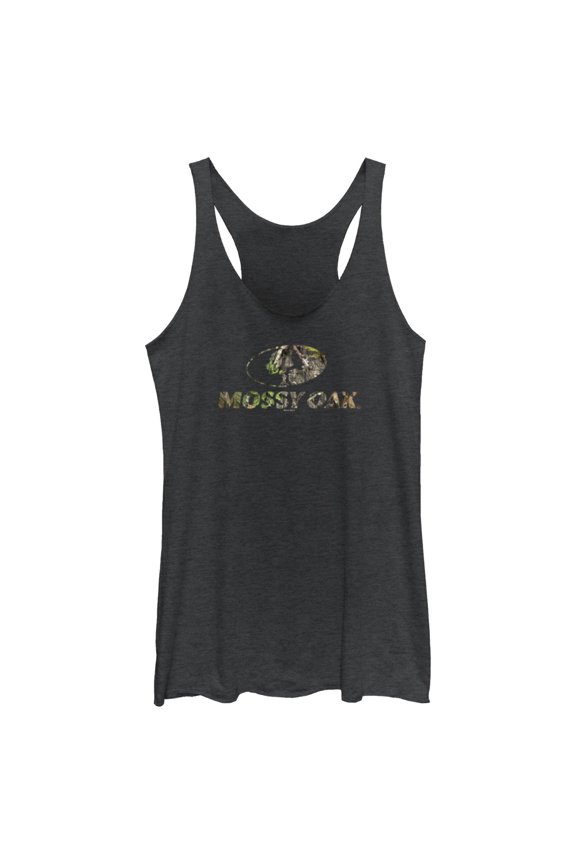 Women's Mossy Oak Tree Filled Logo Racerback Tank Top Black Heather X Large