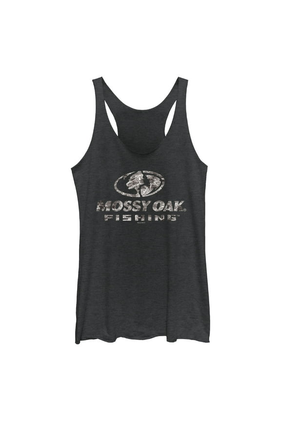 Women's Mossy Oak Water Fishing Logo Racerback Tank Top Black Heather Small