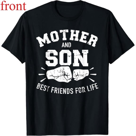 Women's "Mother And Son Best Friends For Life" Distressed Graphic Breathable T-Shirt Short Sleeve Round Neck Top Black S-5XL