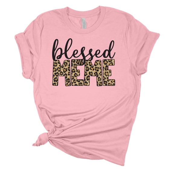 Women's Mother's Day Blessed Meme Leopard Print Short Sleeve T-shirt Graphic Tee-Pink-small