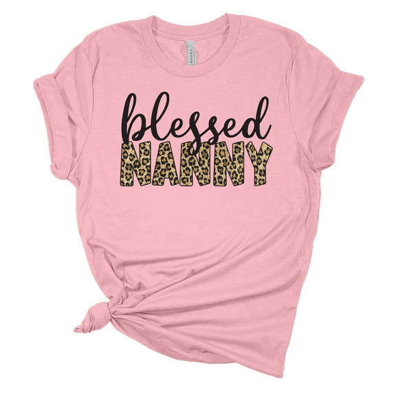Women's Mother's Day Blessed Nanny Leopard Print Short Sleeve T-shirt Graphic Tee-Pink-xxl