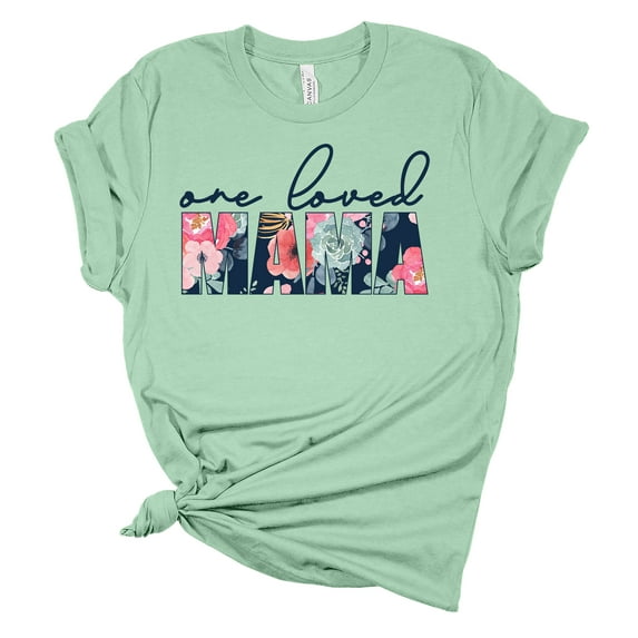 Women's Mother's Day One Loved Mama Short Sleeve T-shirt Graphic Tee-Mint-large