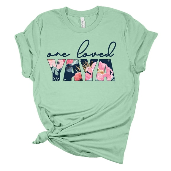 Women's Mother's Day One Loved Yaya Short Sleeve T-shirt Graphic Tee-Mint-large
