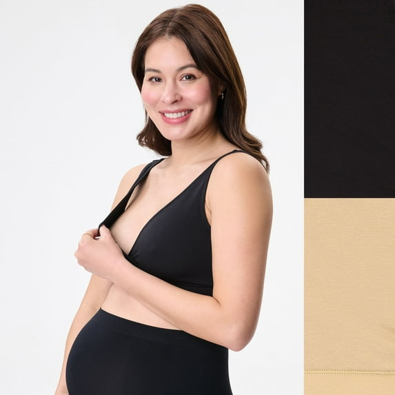 Women's Motherhood® Maternity Cotton Wrap Nursing Bra 2 Pack 92016 Color: Black And Oat Size: M-MAT