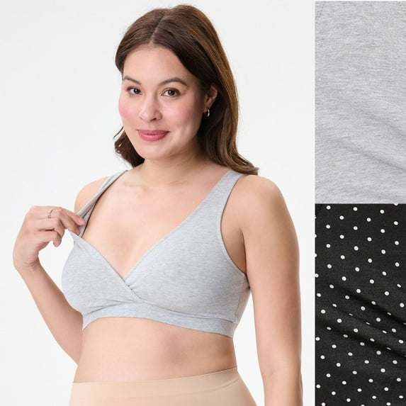 Women's Motherhood® Maternity Cotton Wrap Nursing Bra 2 Pack 92016 Color: Grey And Dots Size: XL-MAT