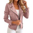 thumbnail image 1 of Women's Moto Jacket Zip Up Slim Fit Biker Coat with Button Detail Soft Casual Outerwear, 1 of 5