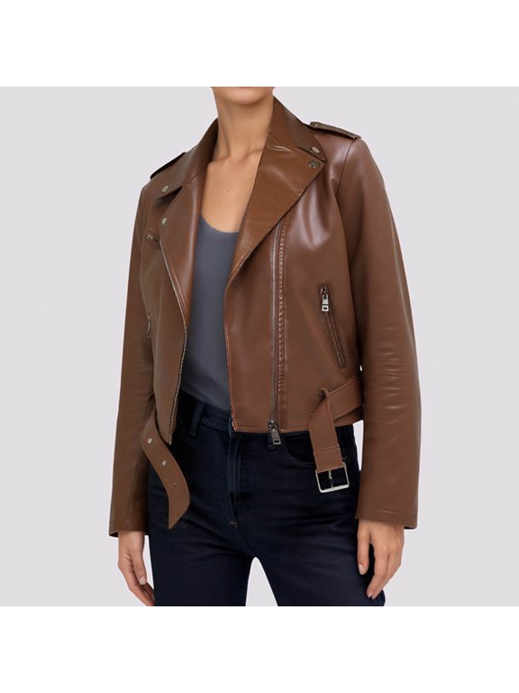 Women's Motorcycle Jacket Faux Leather PU Slim Short Biker Coat Cropped Jacket Bomber Jackets Fall Fashion Coats Winter Outfits Zip Up Jackets For Women
